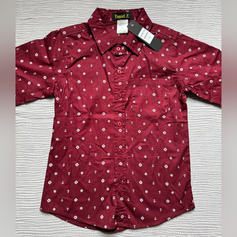 Kids Burgundy Short Sleeve Button Down Shirt